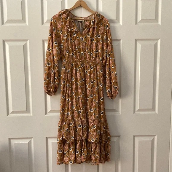 Universal Thread | Dresses | Universal Thread Dress Yellow Floral Print  Balloon Long Sleeve Ruffle Collar | Poshmark